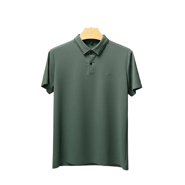 Ice Silk Short Sleeve T-shirt Men's Shirt Collar Summer Polo Shirt Loose Clothes Split - cas7m
