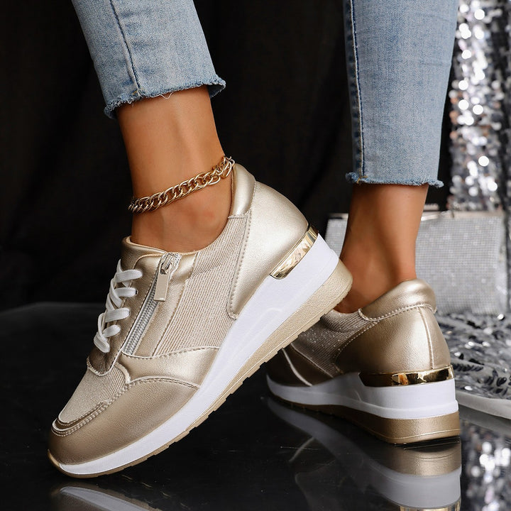 Women's Lace-up Casual Shoes FFashion Side Zipper Design Thick-soled Shoes Walking Running Sports Sneakers - cas7m