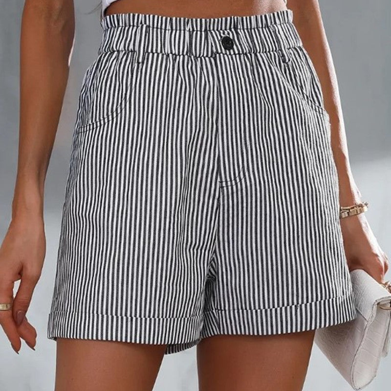 Fashion Ladies Non-stretch Stripe Shorts - cas7m