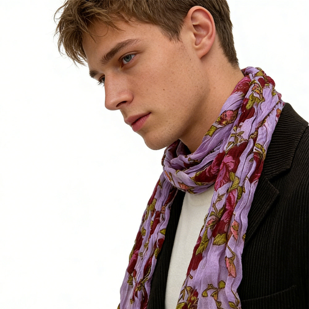 2pcs  Vibrant Crinkle Magenta Printed Polyester Texture Scarf,Versatile Everyday Scarf ,Pairs With All Casual Outfits,Office Appropriate Subtlety For Women Men - cas7m