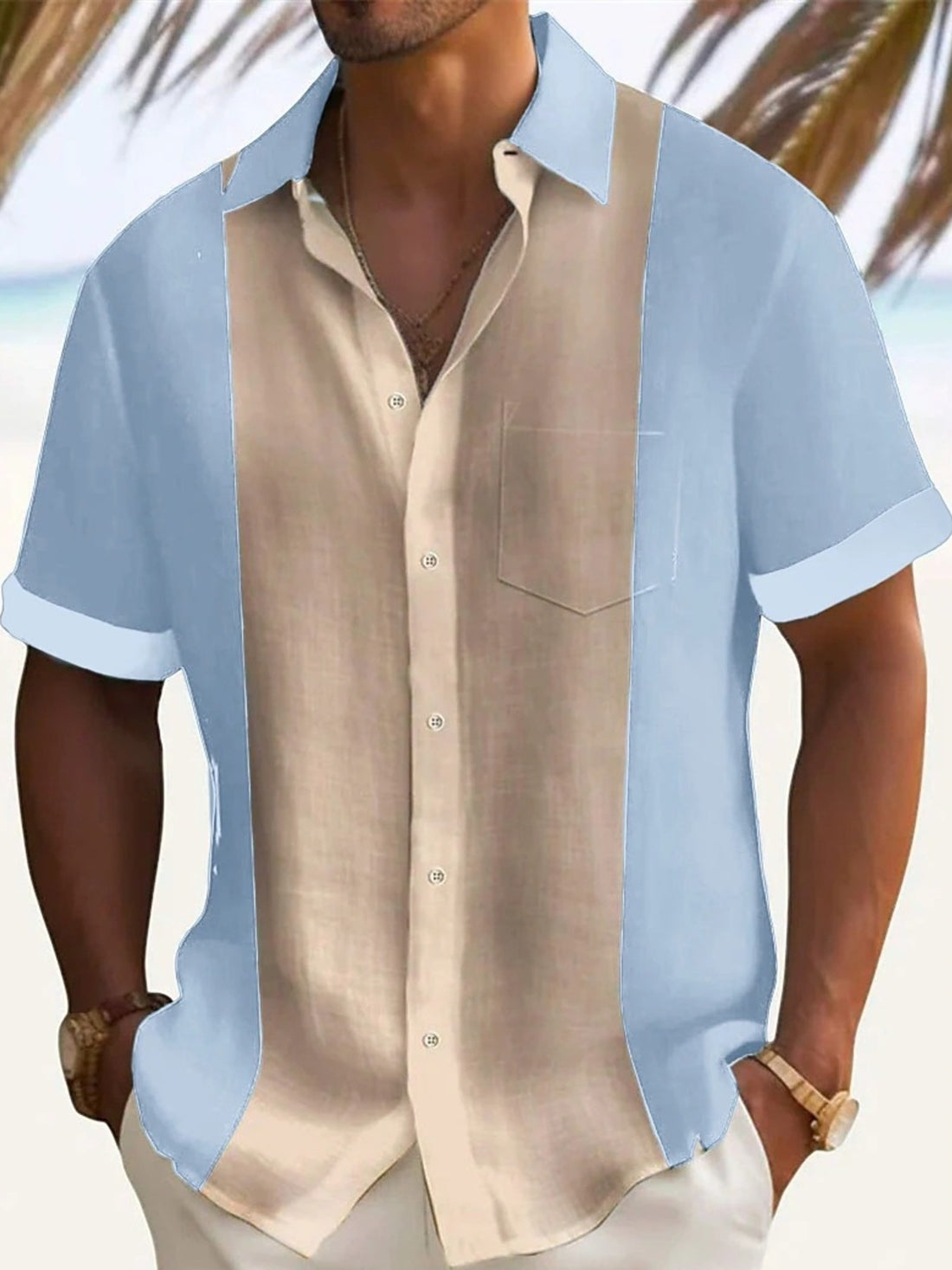 Men's Full Size Color Block Short Sleeve Shirt Plus Size - cas7m
