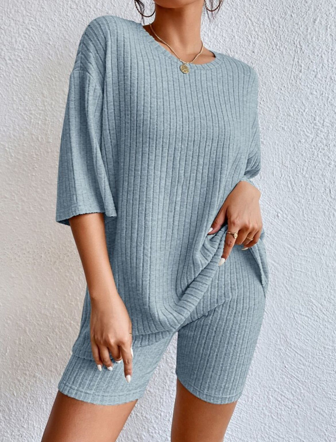 Fashion Casual Solid Color Shorts Suit - cas7m