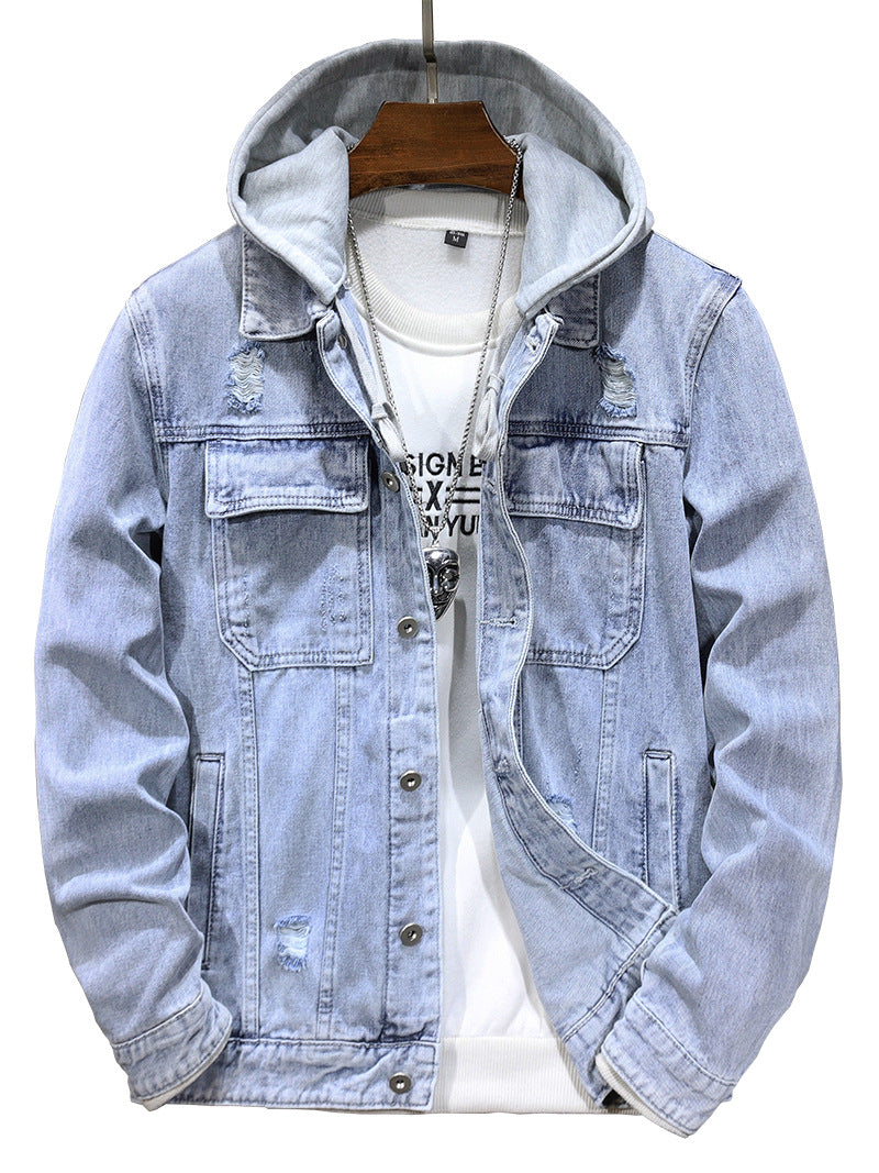 Men's Jacket Detachable Hooded Denim Jacket Men - cas7m
