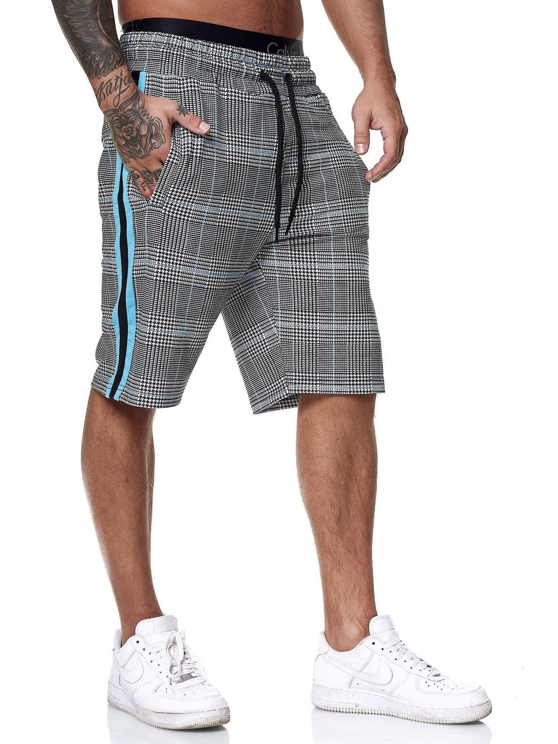 Check Striped Fashion Slim Shorts Beach Pants Men - cas7m