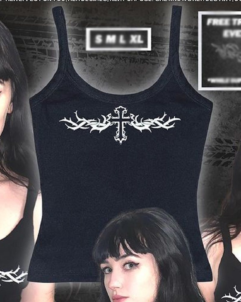 Vintage Punk Sexy Camis Top Gothic Fairy Grunge Graphic Prin - cas7m