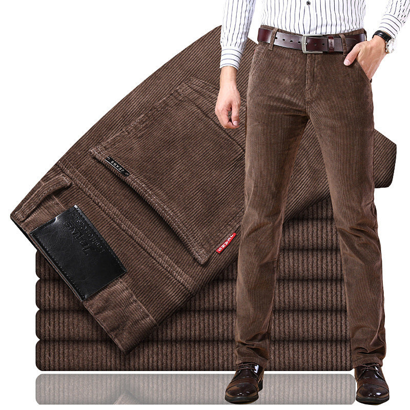Men's Pockets Corduroy Trousers Winter Slim-fit Straight-leg Casual Pants Clothing - cas7m