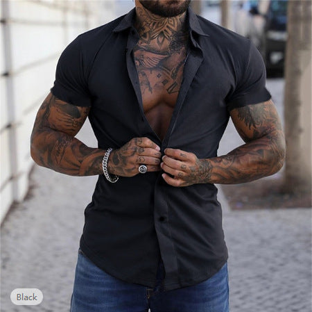 Simple Summer Men's Casual Solid Color Shirt - cas7m