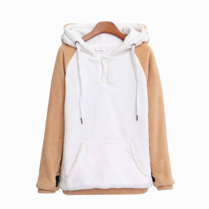 Zippered cartoon print hooded sweatshirt