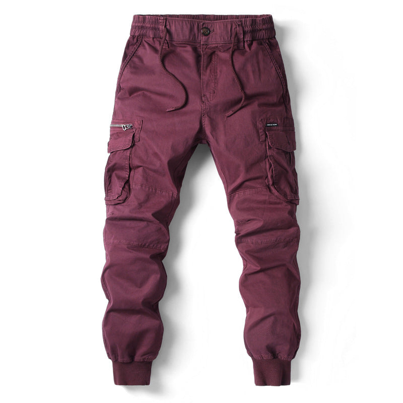 Solid Color Skinny Pants Multi-pocket Men's Working Pants - cas7m