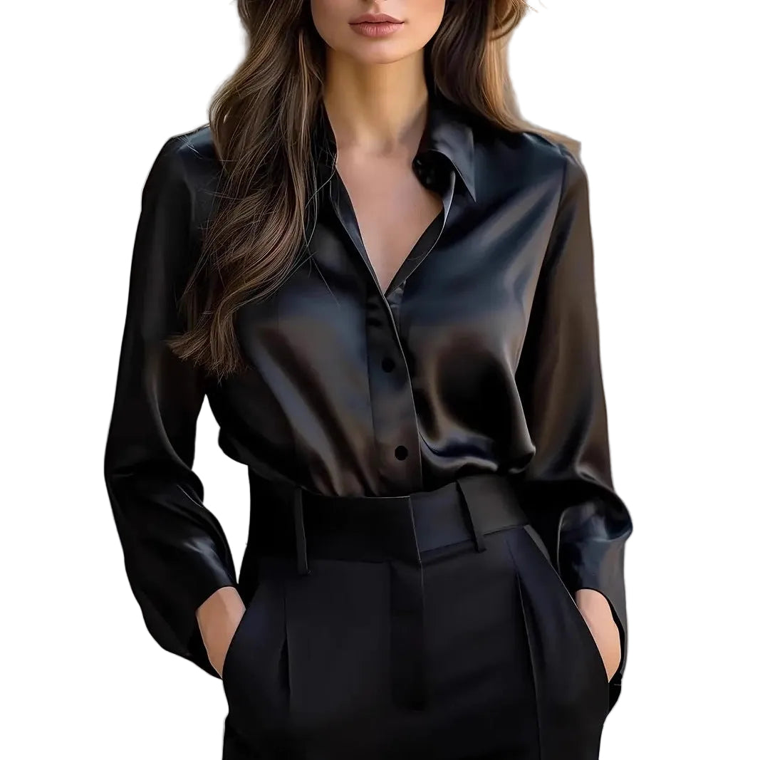 Elegant Long Sleeve Polyester Blouse - Multiple Colors Available - cas7m