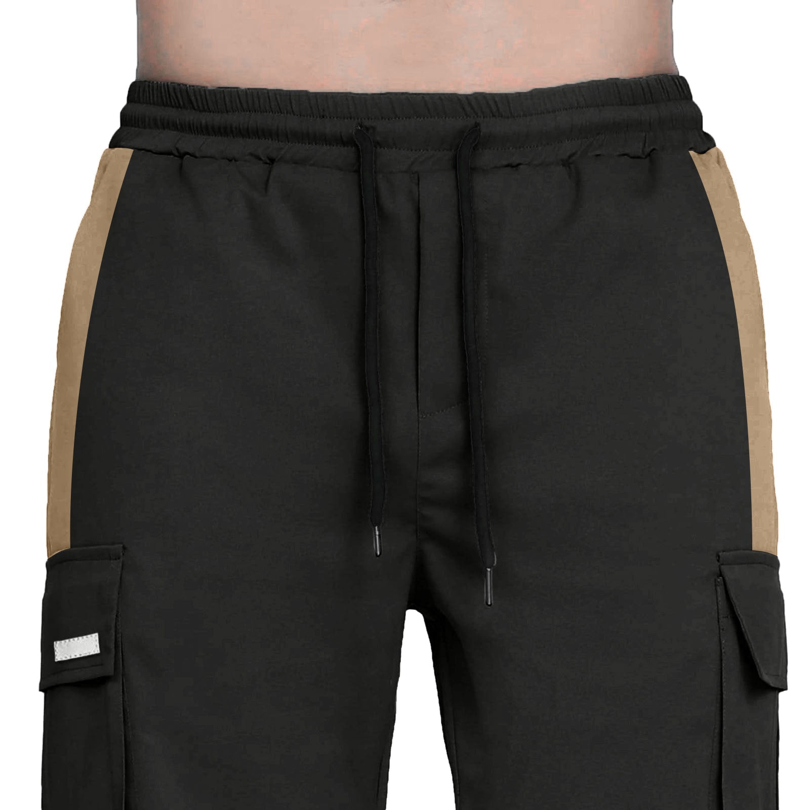 Men's Fashion Casual Drawstring Drawstring Pocket Color Blocking Pants - cas7m