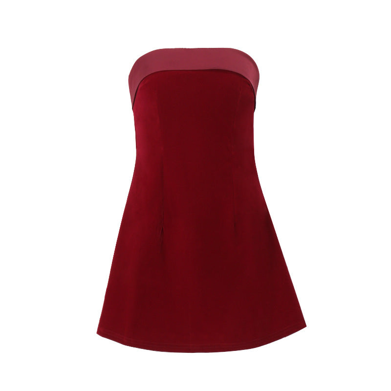 Ins Slim Tube-top Dress Fashion Zipper A-line Short Dresses Party Evening Clothing For Women - cas7m