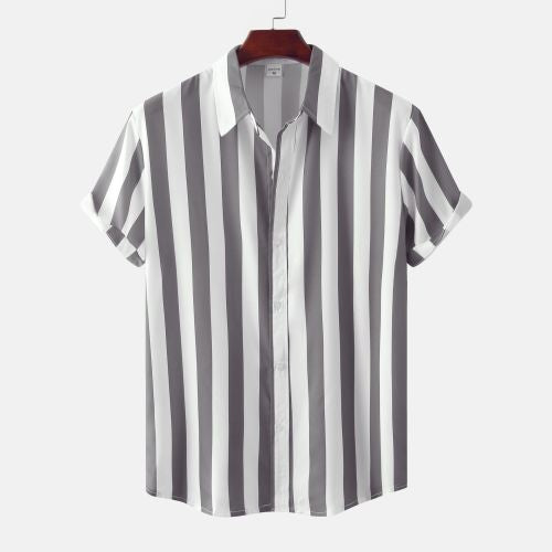 Men's 3D Printed Short Sleeve Turn Loose Shirt - cas7m
