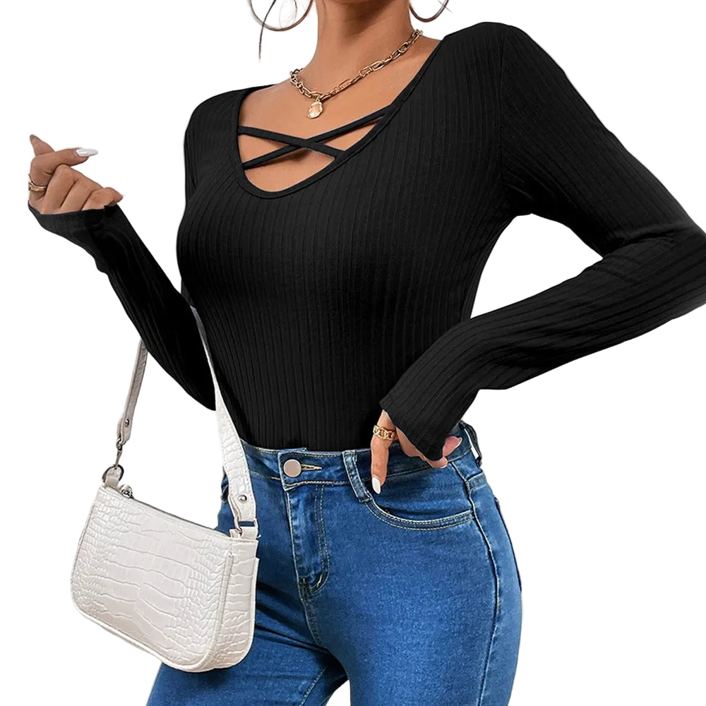Slim Fit Slimming Long Sleeves Top For Women - cas7m