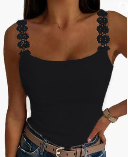 Lace Stitching Fashion Spring And Summer Solid Color Loose Vest - cas7m