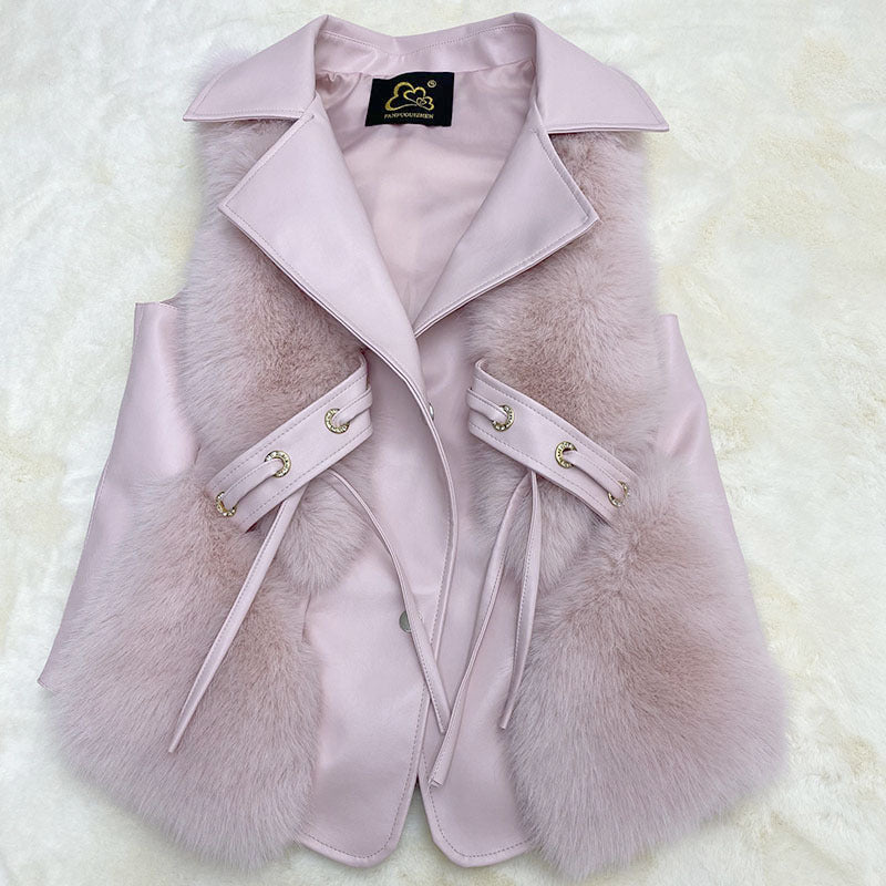 Warm Leisure Stitching Women's Fur Vests - cas7m