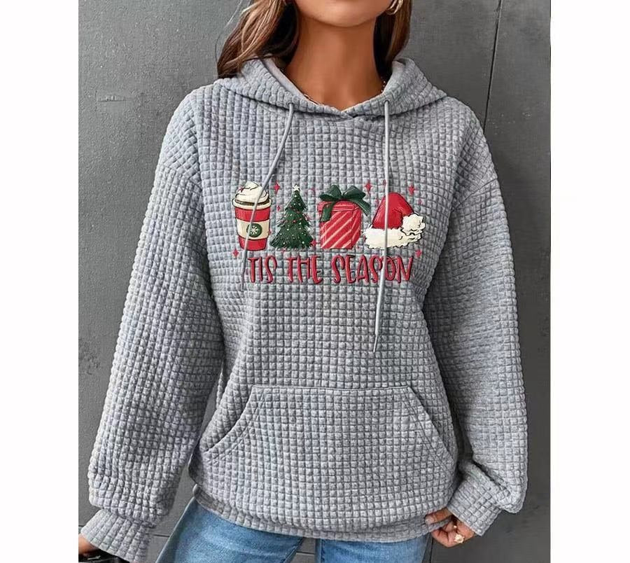 Waffle Hoodie Winter New Hooded Dog Printed Sweater Women - cas7m