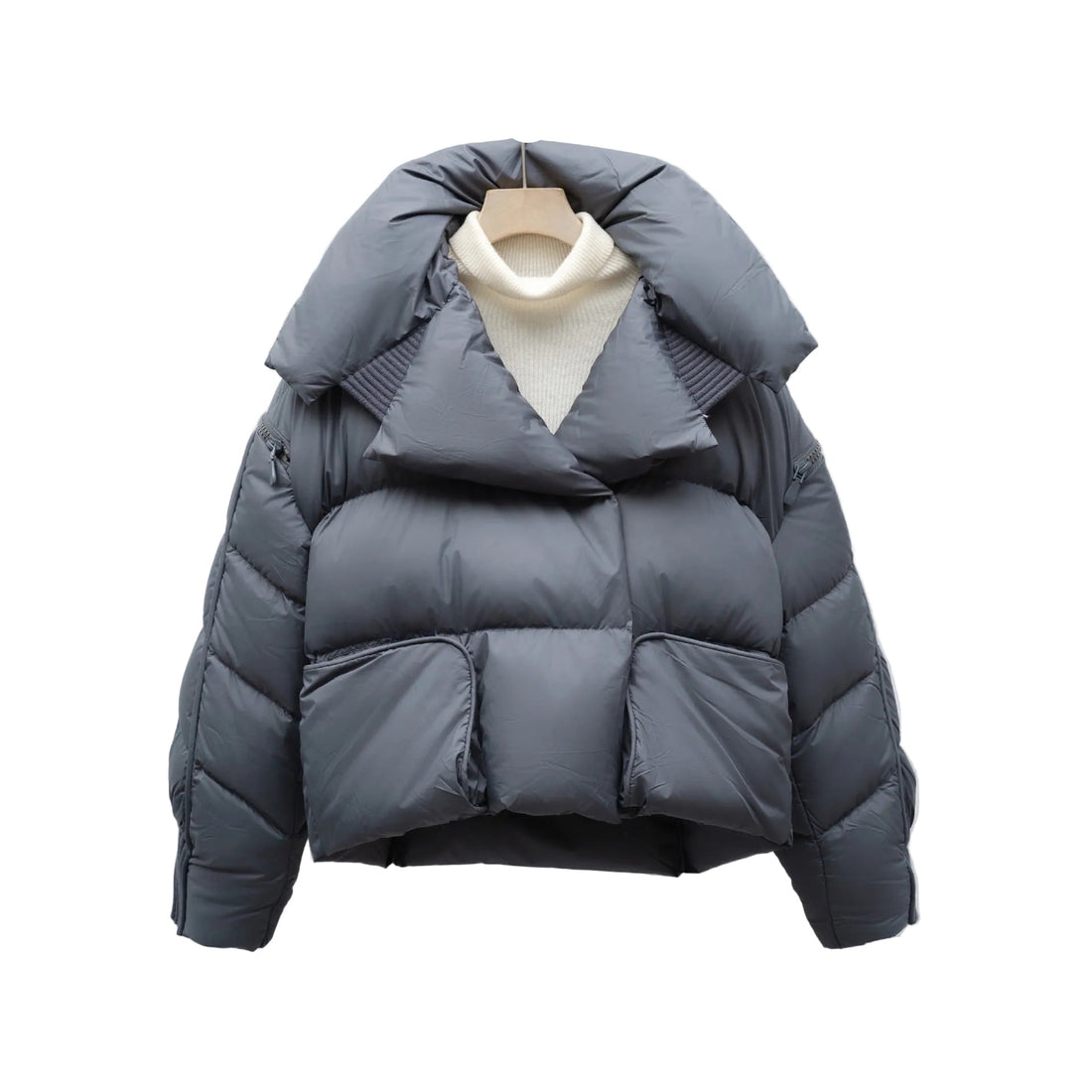 Korean-style Knitted Patchwork Large Lapel Short Down Jacket For Women - cas7m