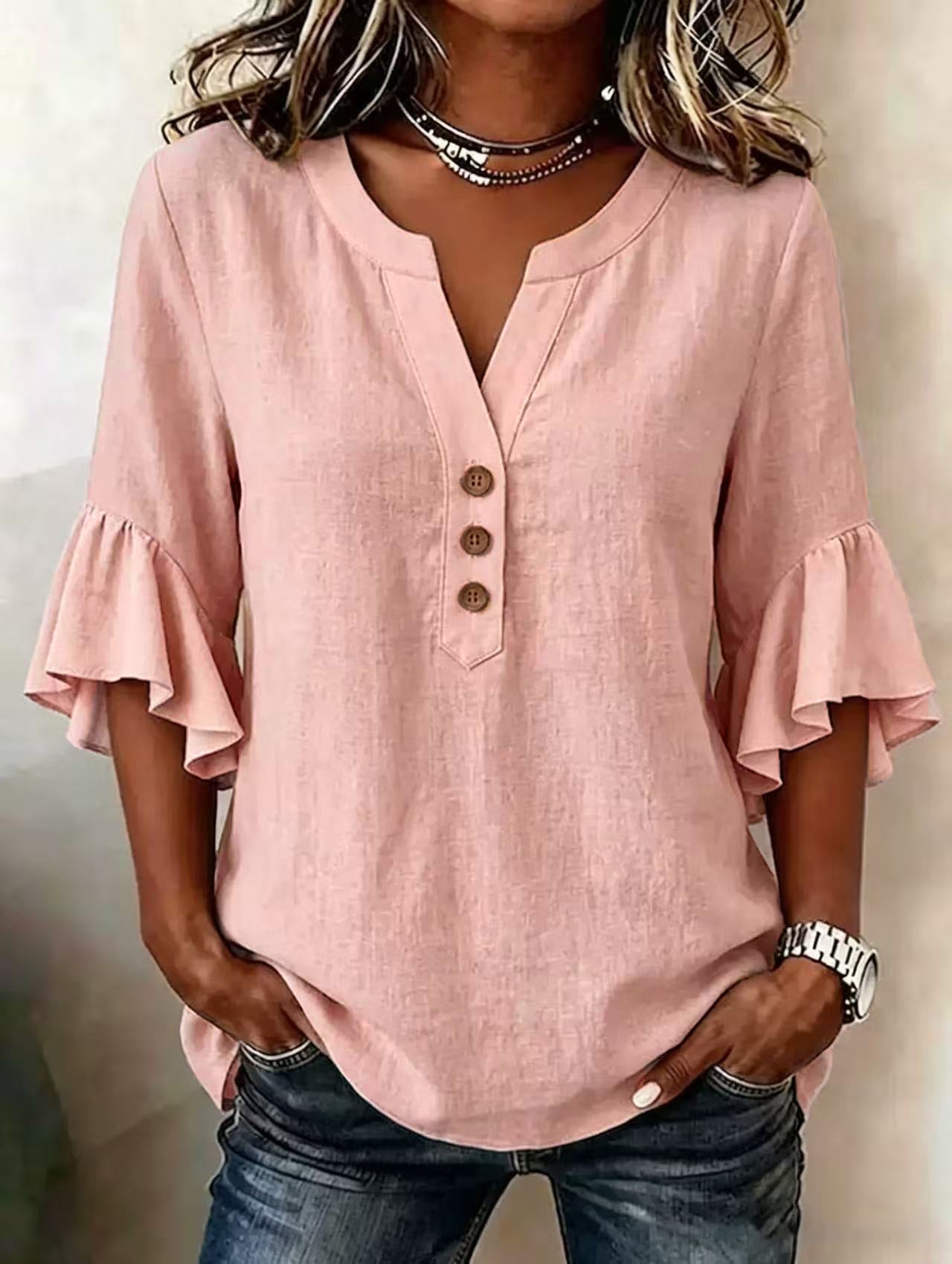 Solid Casual Loose Blouses For Women Fashion Summer Vintage Women's Oversized Shirts And Blouses Elegant Youth Female Tops - cas7m