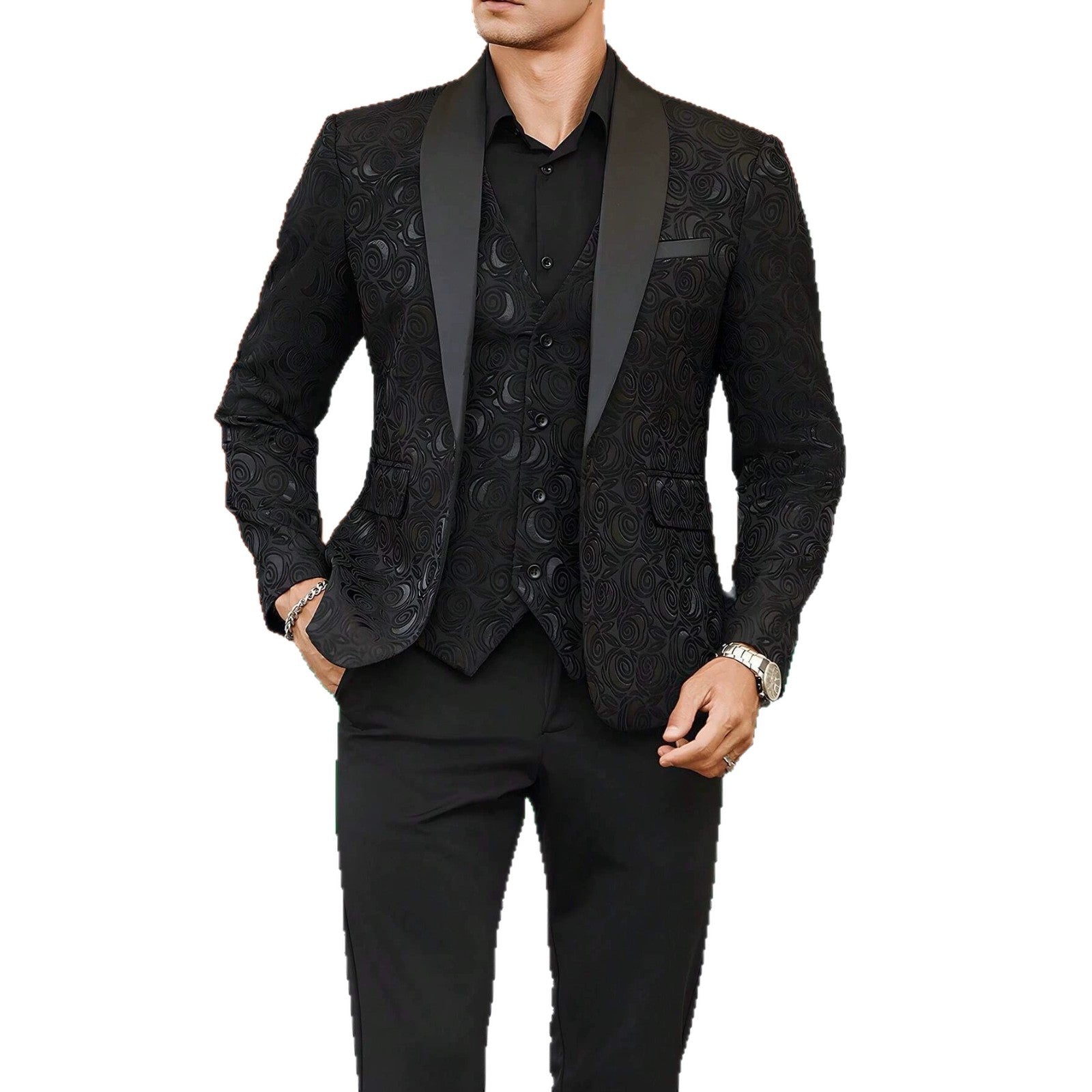 Mens Jacquard Formal Waistcoat Suit Three-piece Set - cas7m