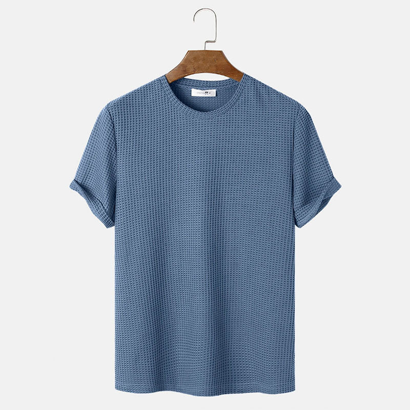 Men Summer Solid Color Round Neck Basic T-Shirts - cas7m