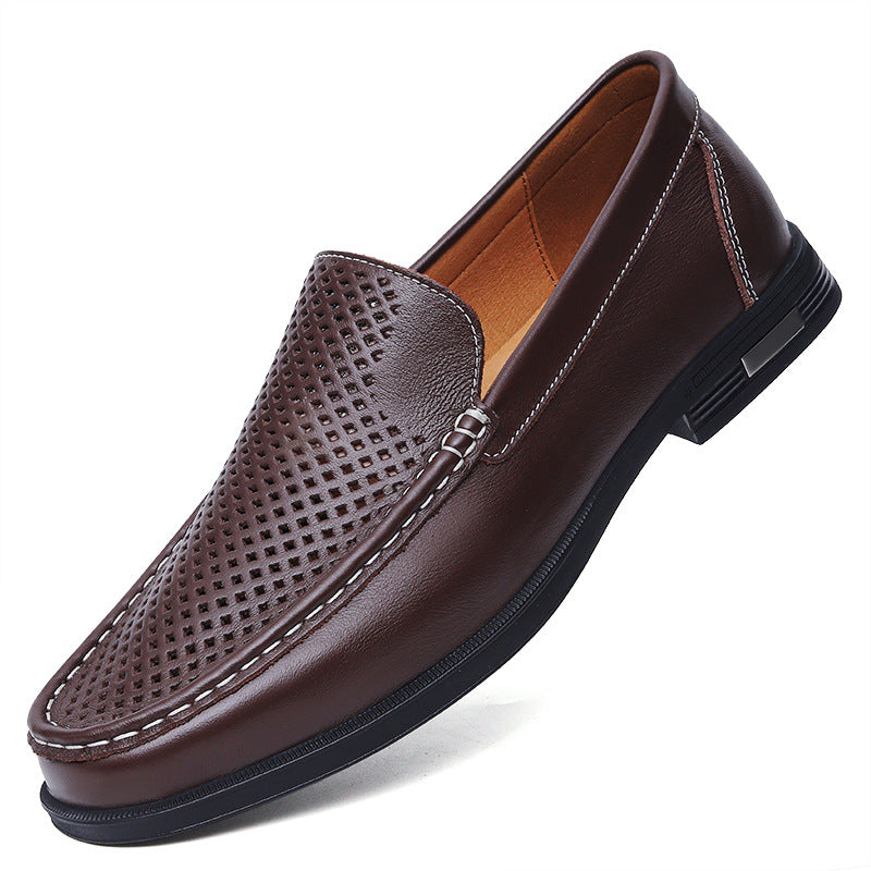 British Casual White Shoes Business Formal Wear Slip-on Hollowed-out Breathable Leather Shoes - cas7m