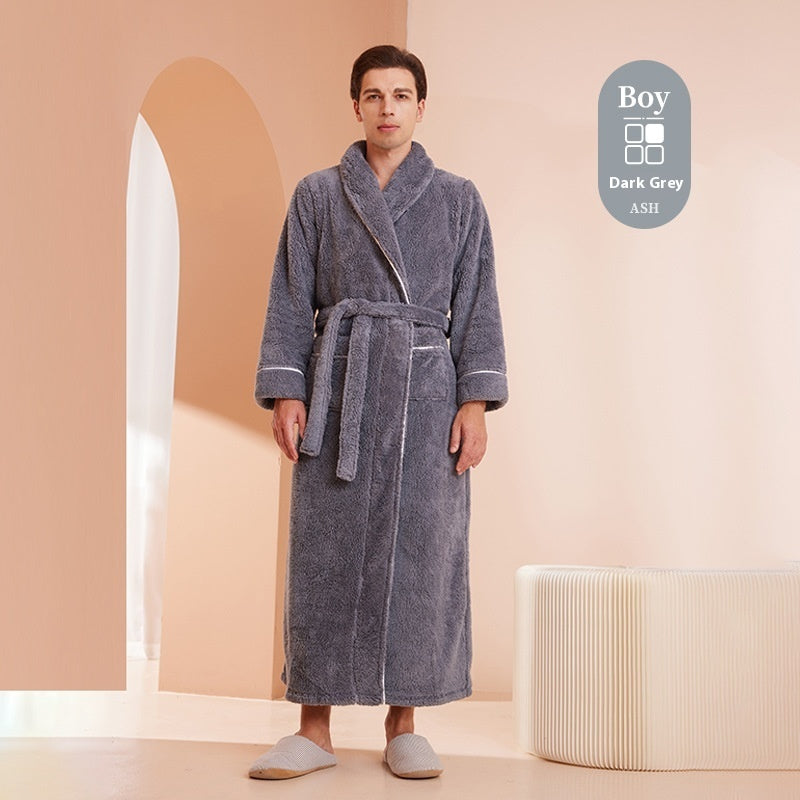Autumn And Winter Thickened Cotton Velvet Nightgown Men's Winter Plus-sized Plus Size Light Luxury Couple Bathrobe Women's Extended Pajamas - cas7m