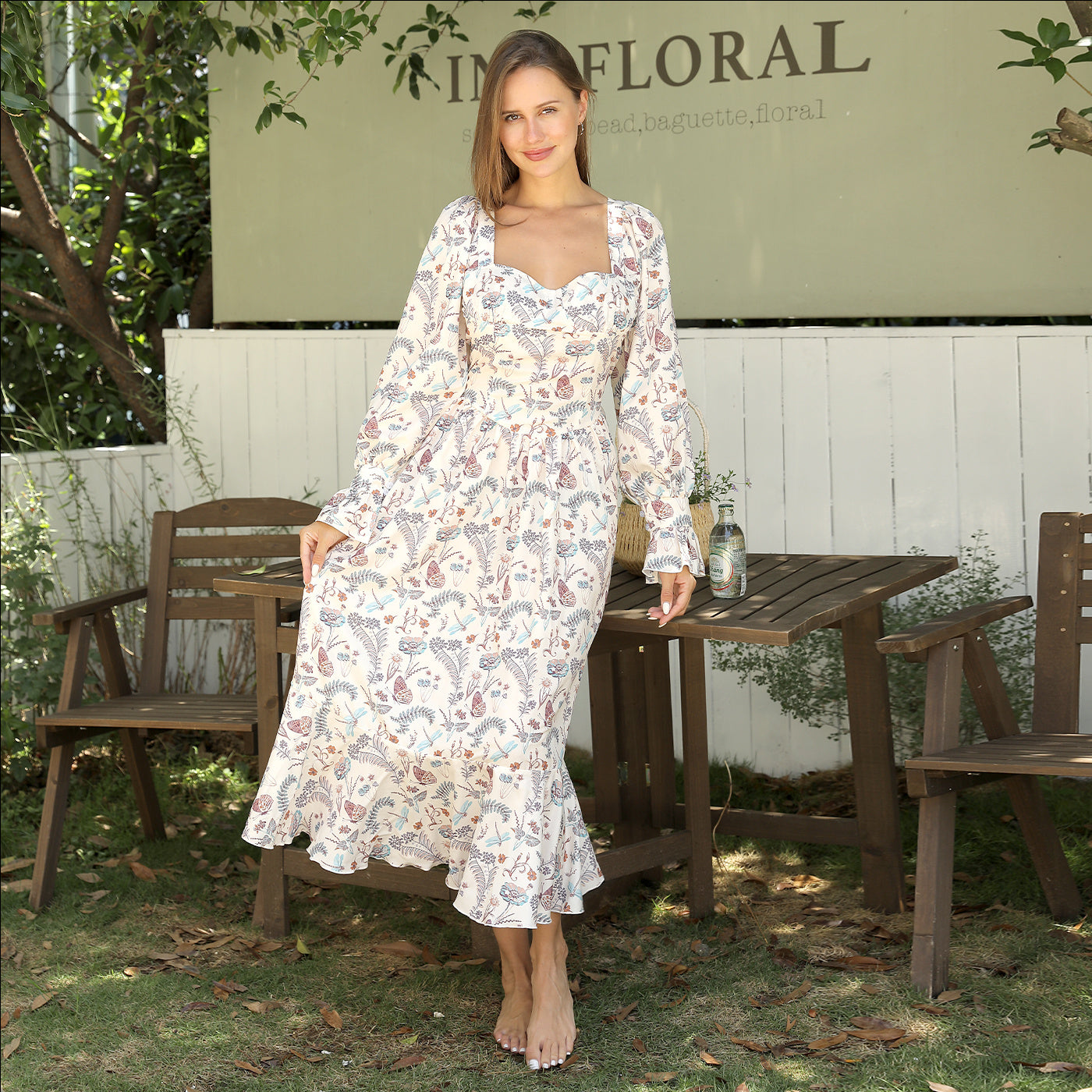Chic Square Neck Printed Dress