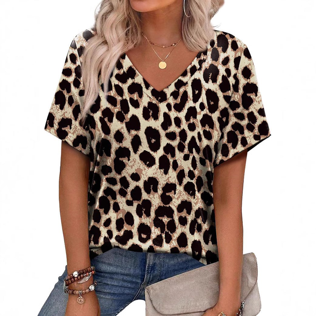 Casual Top Fashion Trend Stripes Short Sleeve Women V-neck - cas7m