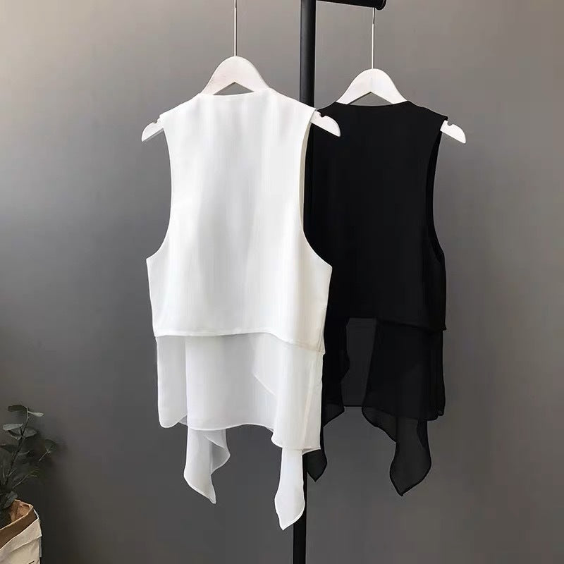 Korean-style Sleeveless Irregular Chiffon Vest Womens - cas7m
