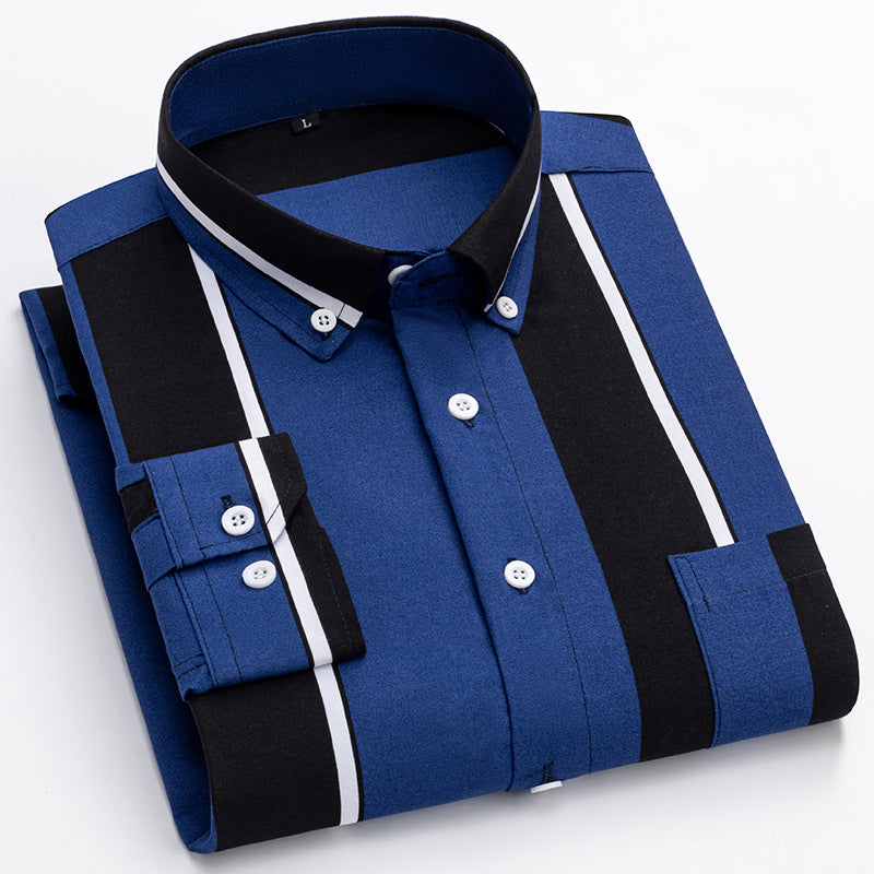 Men's Casual Long Sleeve Wide Striped Shirt - cas7m