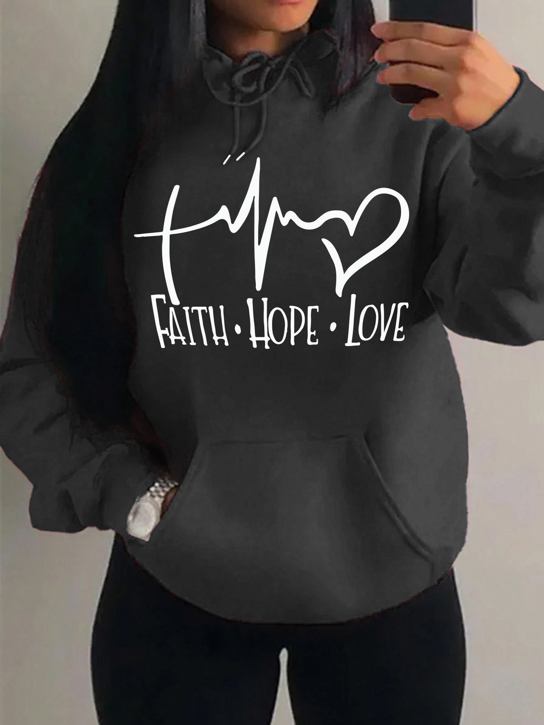 Faith Hope Love Letter Graphic Women Hoodie - cas7m
