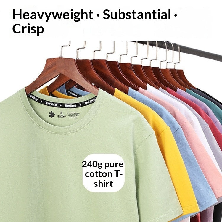 Drop-Shoulder Pure Cotton Short-Sleeve Unisex Solid-Color Blank Shirt - cas7m