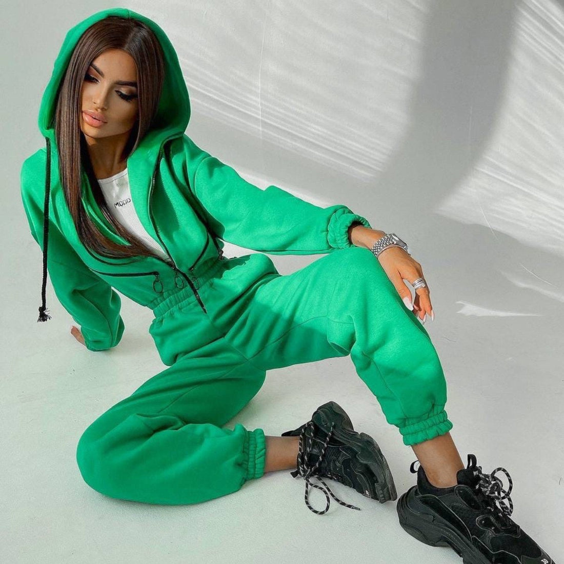 Cross-border Hot Sale Amazon Ebay Hot Sale Popular Sports Casual Women's Hooded Jumpsuit One-piece Suit - cas7m