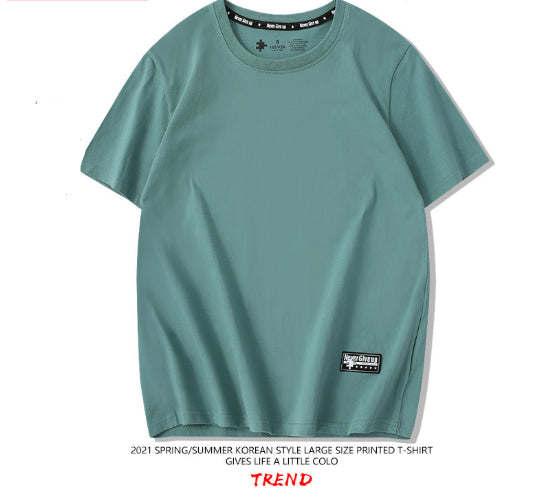 Drop-Shoulder Pure Cotton Short-Sleeve Unisex Solid-Color Blank Shirt - cas7m