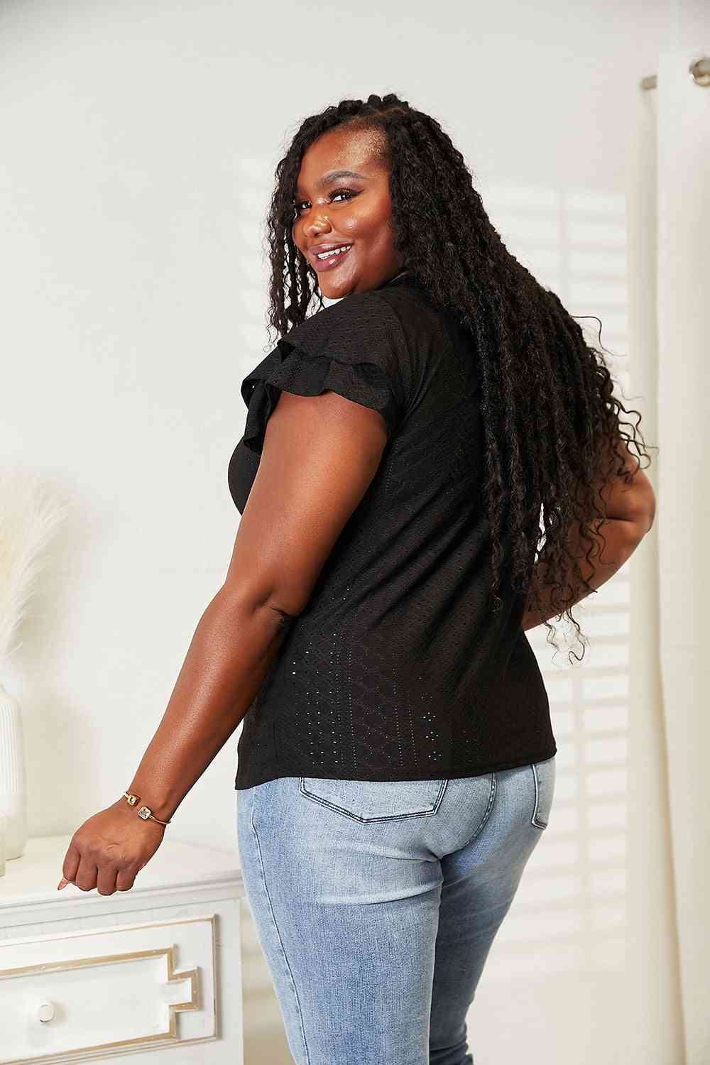 Elegant Eyelet Flutter Blouse