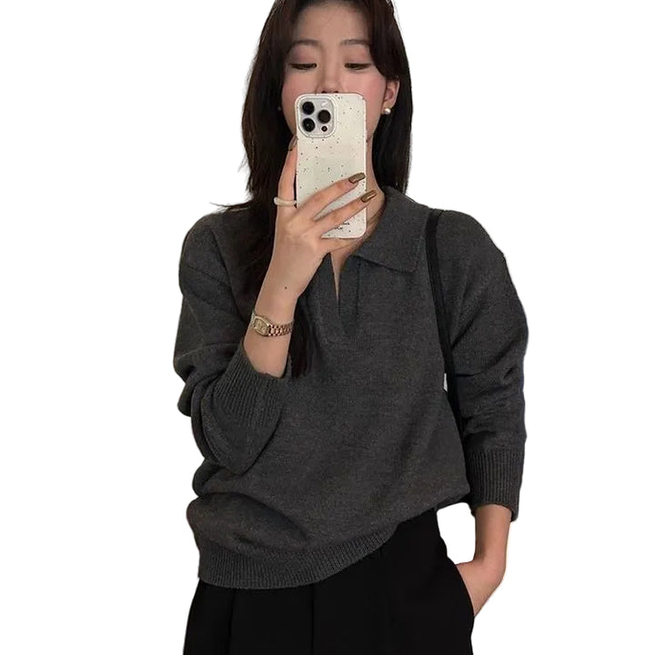 Womens Casual Retro Long-Sleeve Knitted Sweater - cas7m