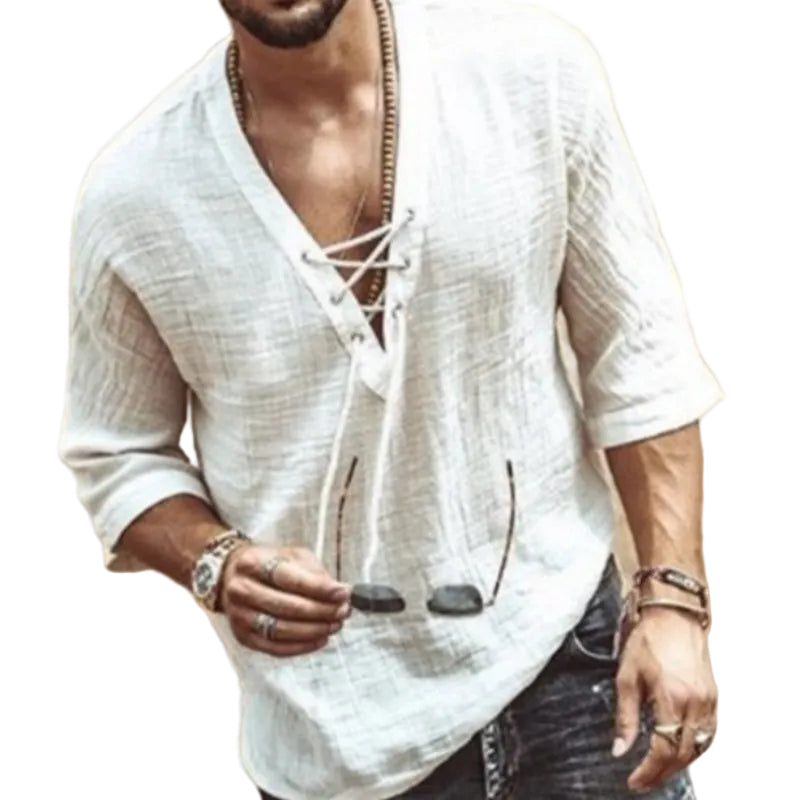 Short-sleeved Button-up Shirt For Men - cas7m