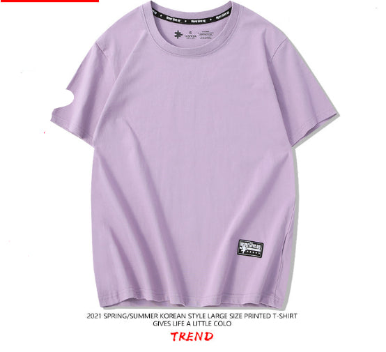 Drop-Shoulder Pure Cotton Short-Sleeve Unisex Solid-Color Blank Shirt - cas7m