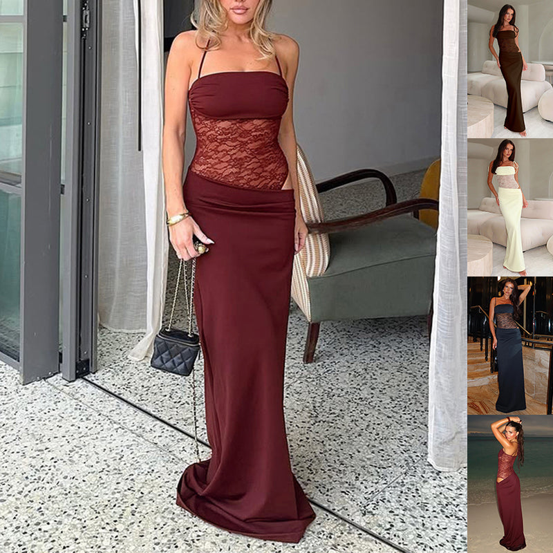 Y2K Lace Suspender Dress Fashion Sexy Lace Long Dresses Party Evening Club Beach Clothing For Women - cas7m
