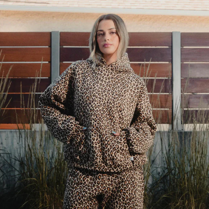 American Vintage Leopard Print Printed Hoodie Men And Women - cas7m