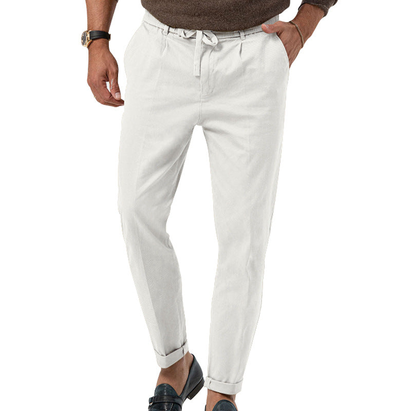 Casual Drawstring Pants Men's Business Straight Solid Color Suit Pants - cas7m