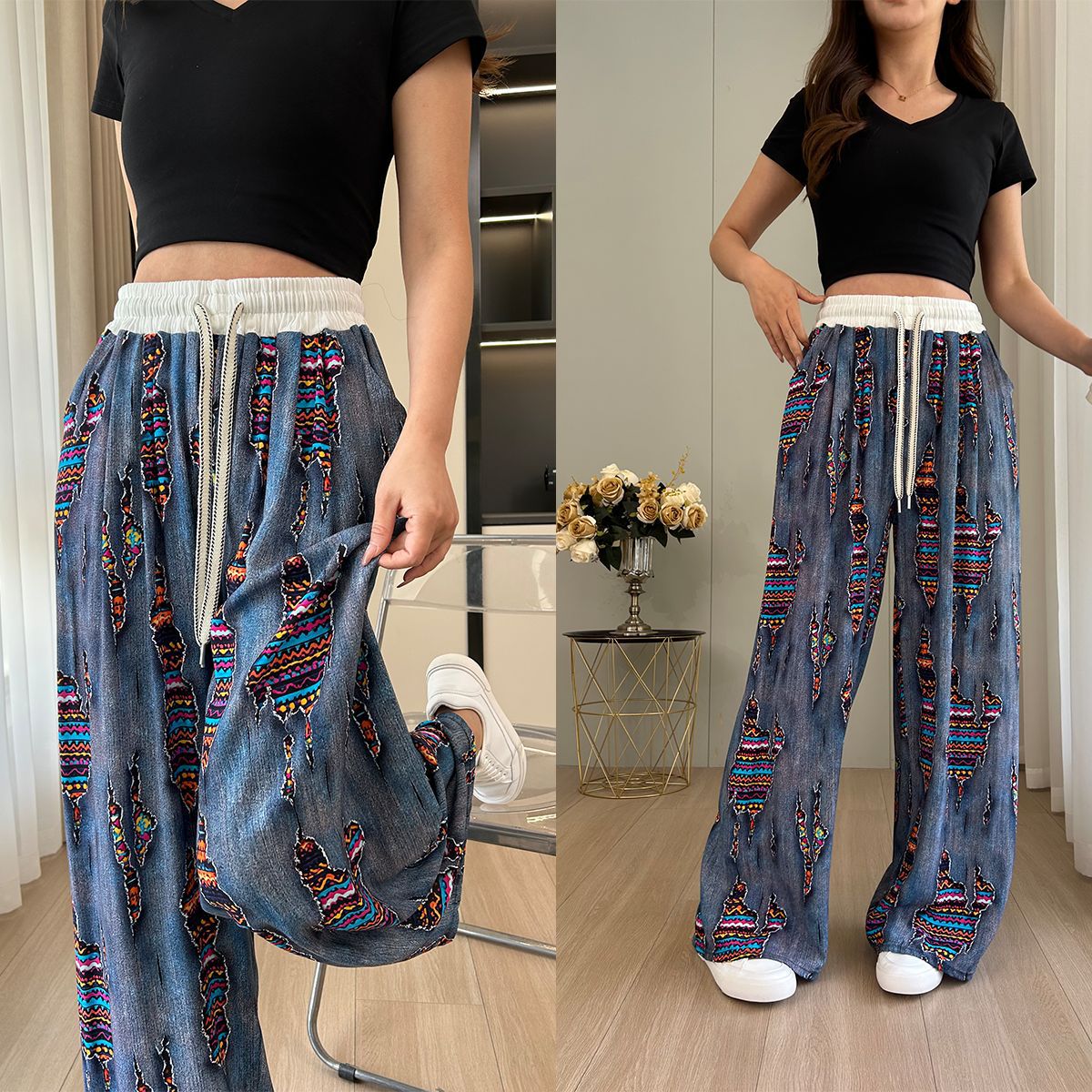 Casual Ladies Drapey Floor-Length Straight Pants - cas7m