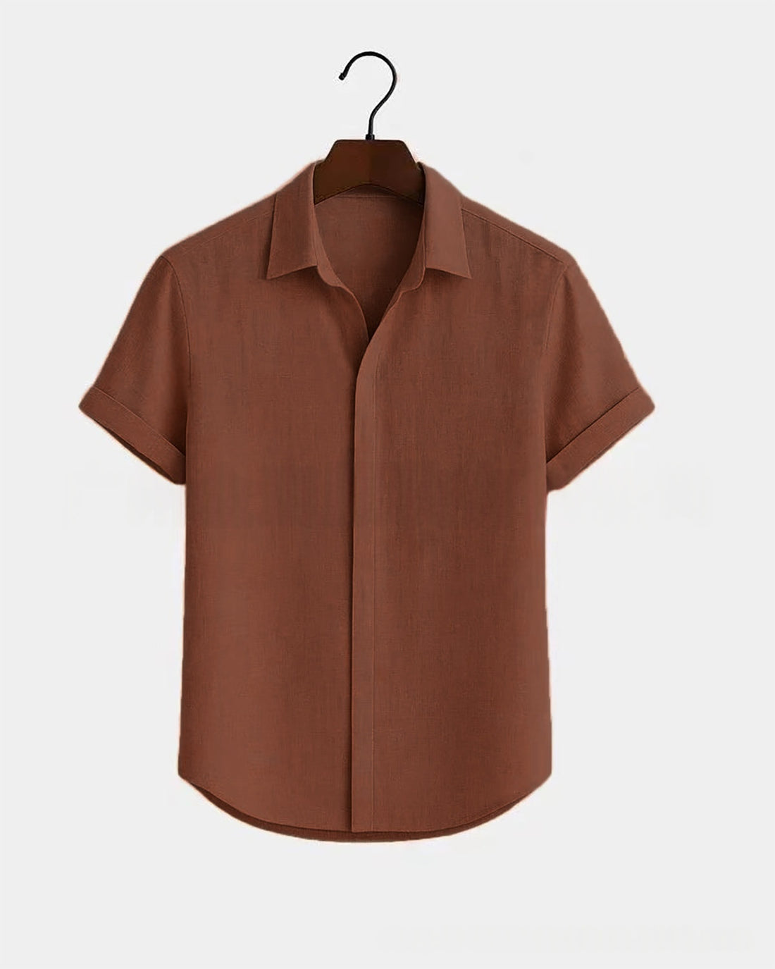 Solid-color Short-sleeve Cotton-linen Shirt For Men - cas7m