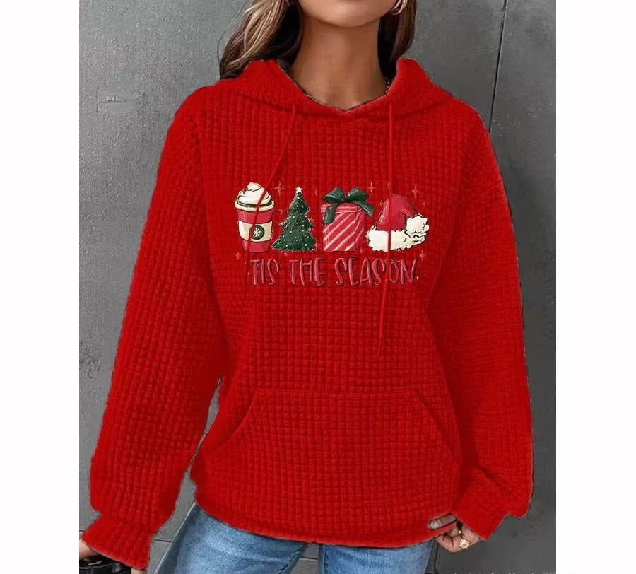 Waffle Hoodie Winter New Hooded Dog Printed Sweater Women - cas7m