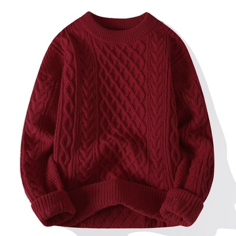 Autumn And Winter New Men's Twist Sweater Casual Round Neck Pullover Top - cas7m