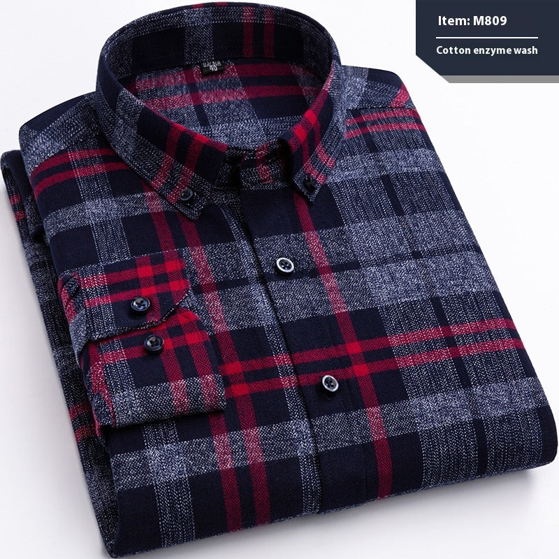 Cotton Long-sleeved Shirt Plaid Business Slim Fit - cas7m