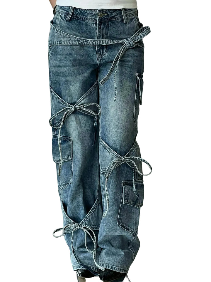 Elegant Patchwork Denim Jeans: Full-Length, Regular Fit for Daily Wear - cas7m