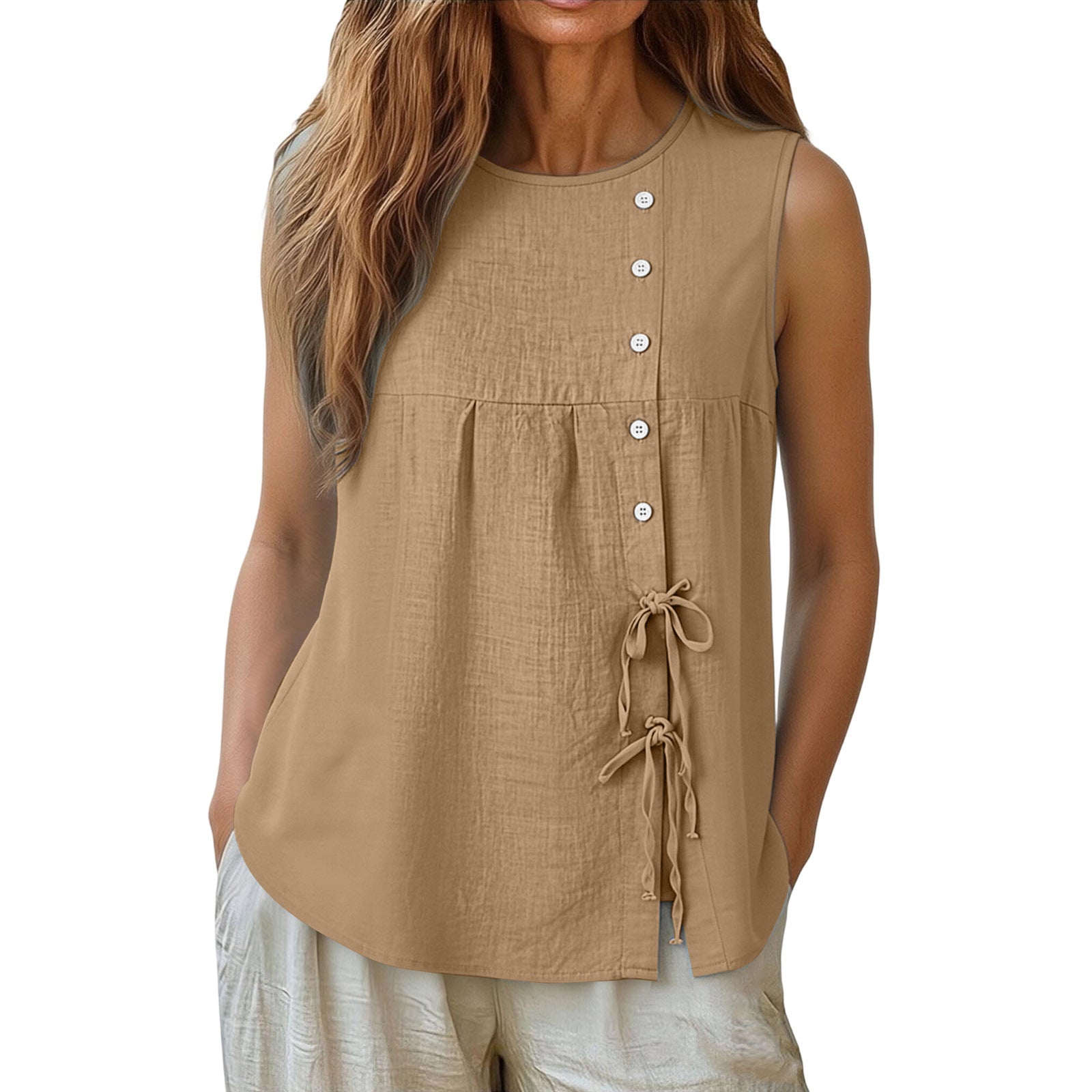 Loose-fit Sleeveless Shirt Blouse For Women - cas7m