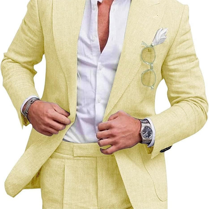 Men's Large Single Row One Button Solid Color Suit Two-piece Set - cas7m